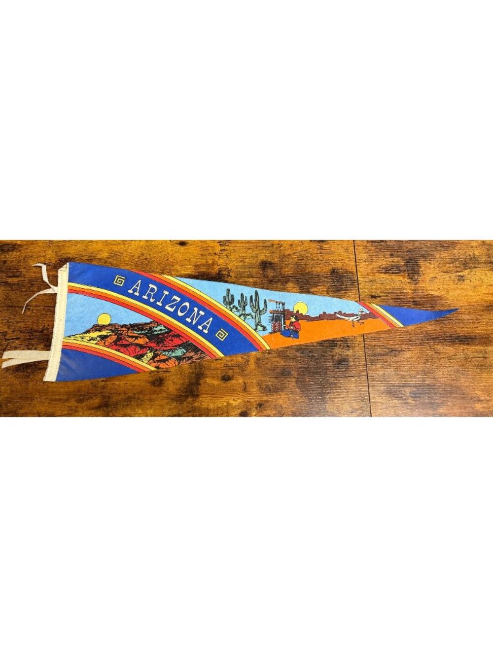 Vintage Arizona Felt Pennant With Southwestern Artwork & Ties